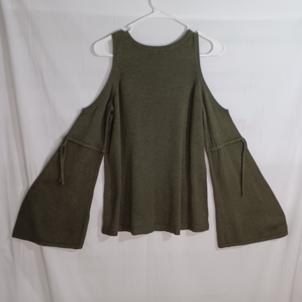 Women's‎ American Eagle Outfitters Olive Green Cold Shoulder Flare Sleeve Size M - Picture 2 of 7